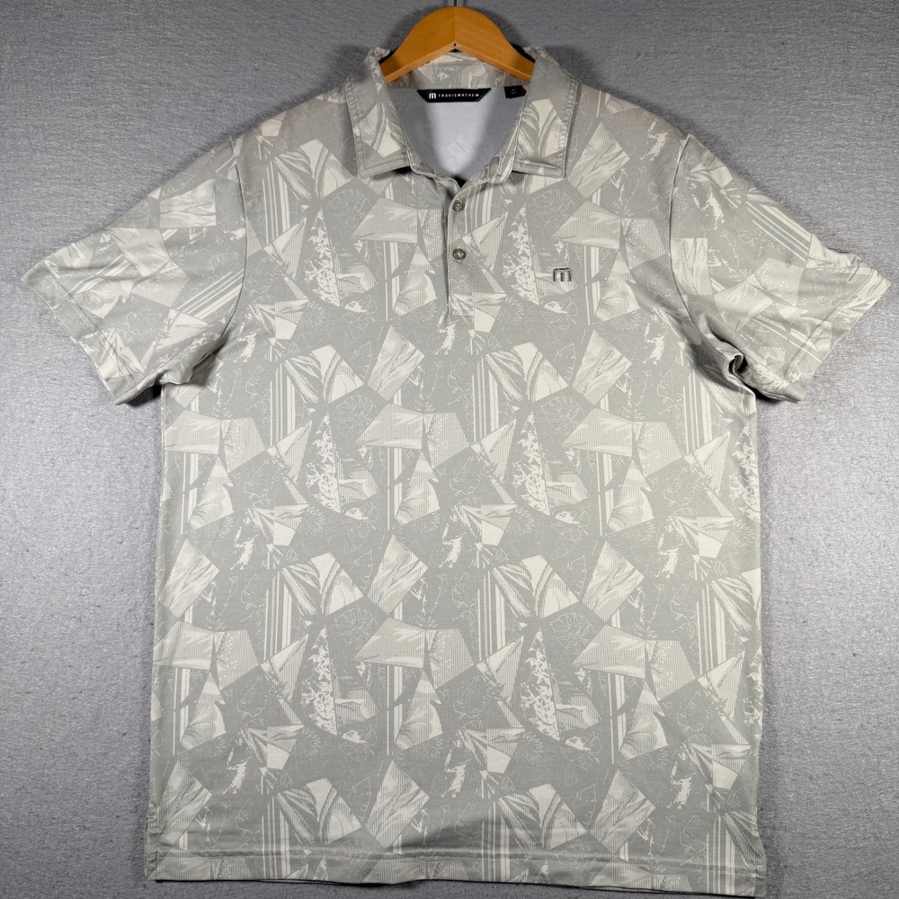 TravisMathew Mens XL Grey Abstract Geometric Print Golf Polo Shirt 1MAB042